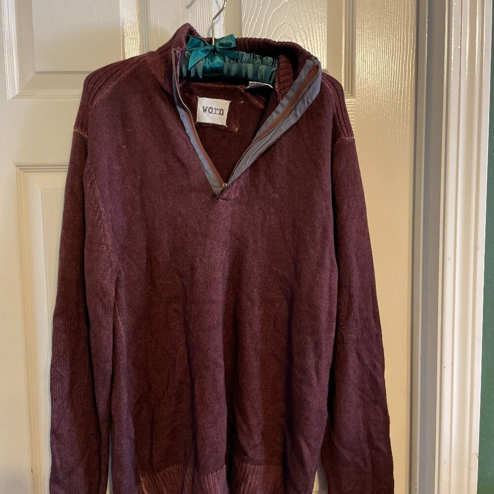 WORN 100% Wool Half Zip Sweater with Leather Elbow Patches